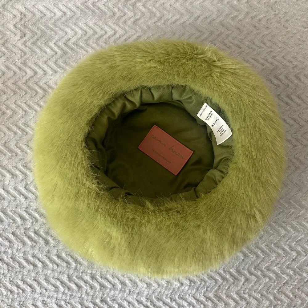 Emma Brewin Pistachio Green Bucket Hat Faux Fur Hat Luxury - Picture 2 of 4